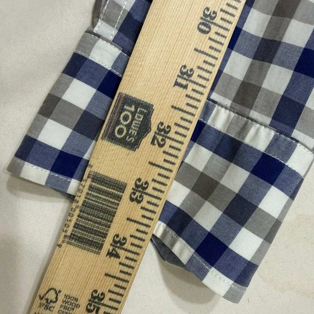 Banana Republic Plaid Shirt Mens M Blue Gray Custom 078 Wash Button Down